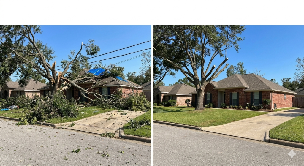 Before/after storm cleanup photos